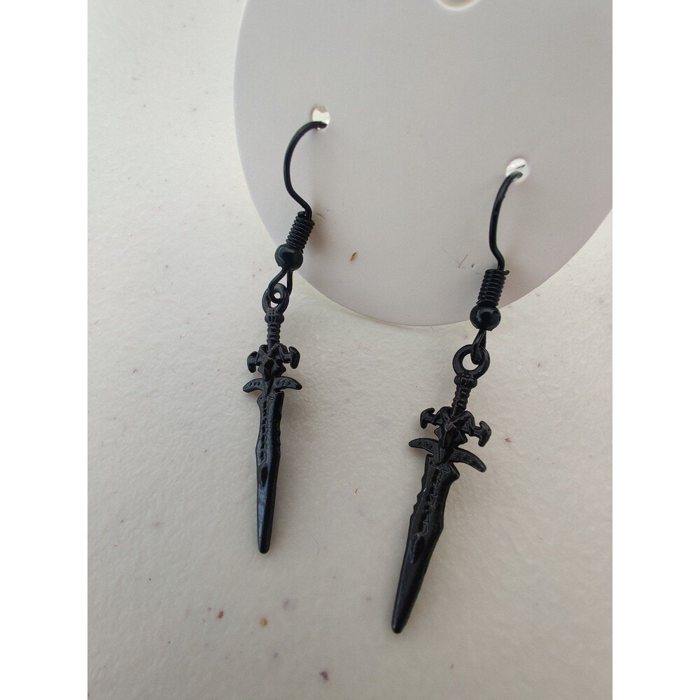 Fantasy Goat head Dagger goth alternative cosplay handmade Dangle Earrings_Black